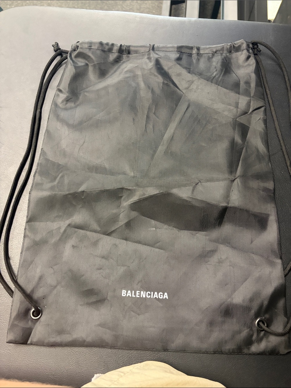 Balenciaga Black Drawstring Backpack with White Logo